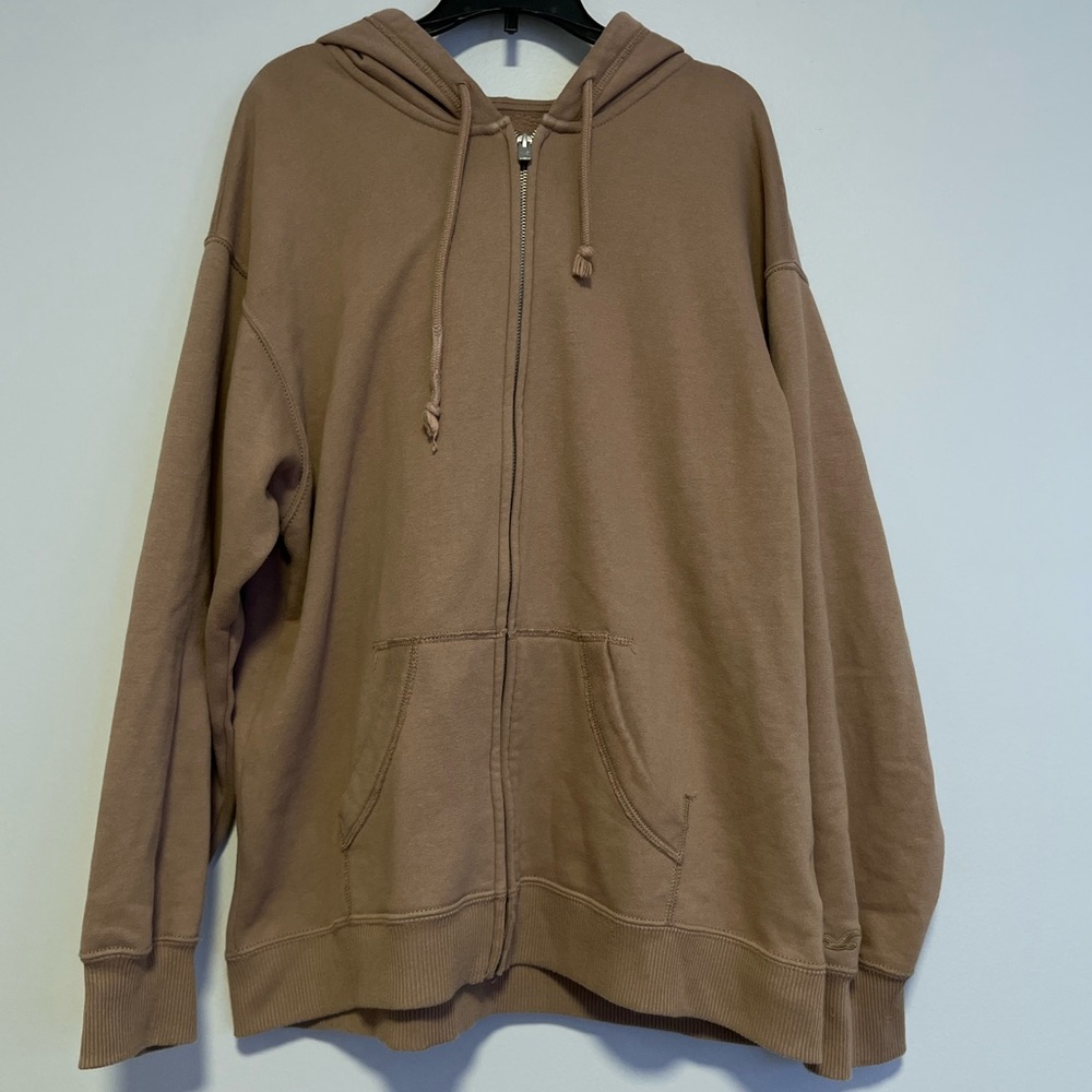Hollister Oversized Brown Soft Zip Up Hoodie Size Small